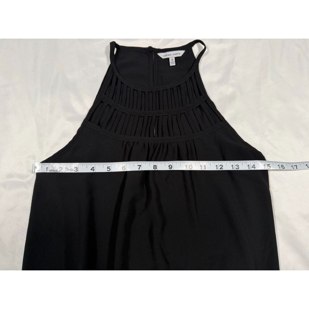 Naked Zebra Black Strappy Cage Halter Top High Neck Pleat Tank Blouse Womens S - Picture 4 of 8